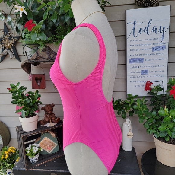 PACIFIC CONNECTIONS ♡ Gorgeous Vintage 1pc Pink Stripped Open Back Swimsuit 9/10 - Picture 12 of 17
